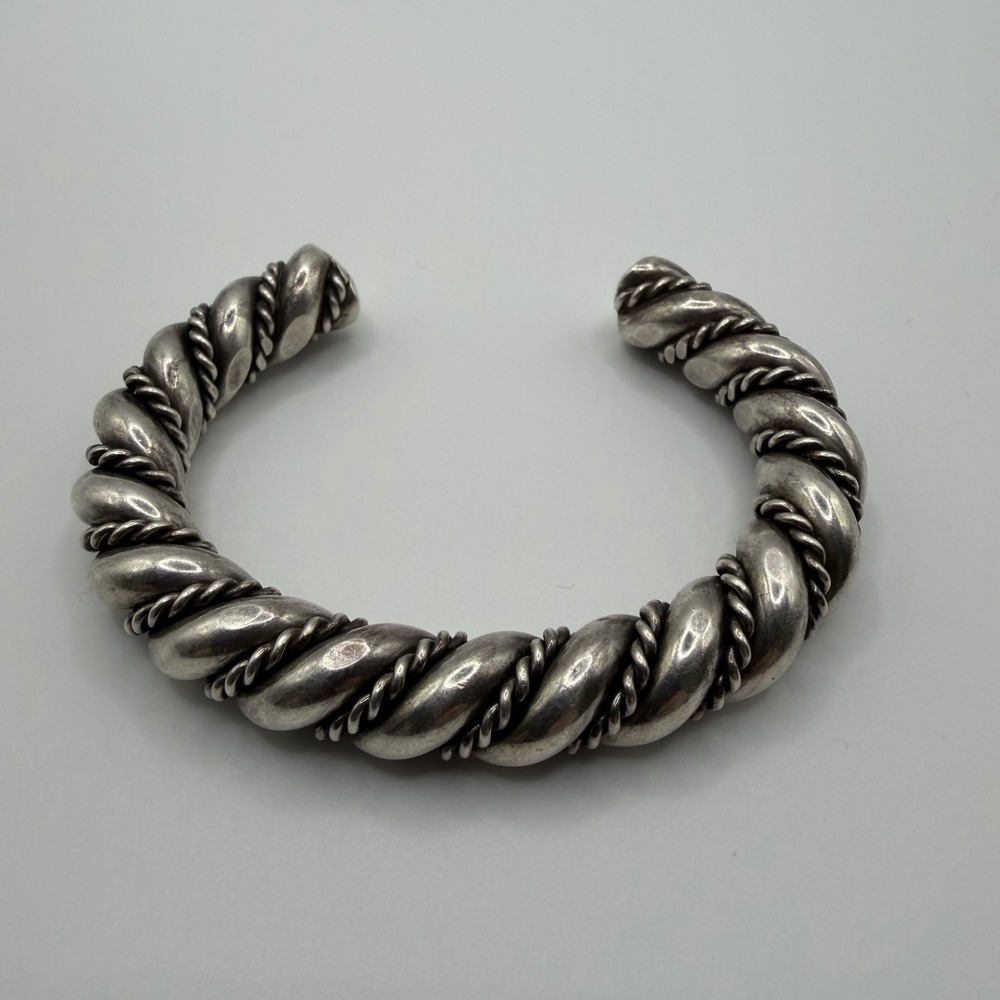 Vintage Heavy 87g Solid Sterling Silver Navajo Style Twisted Rope Cuff 6" Petite
